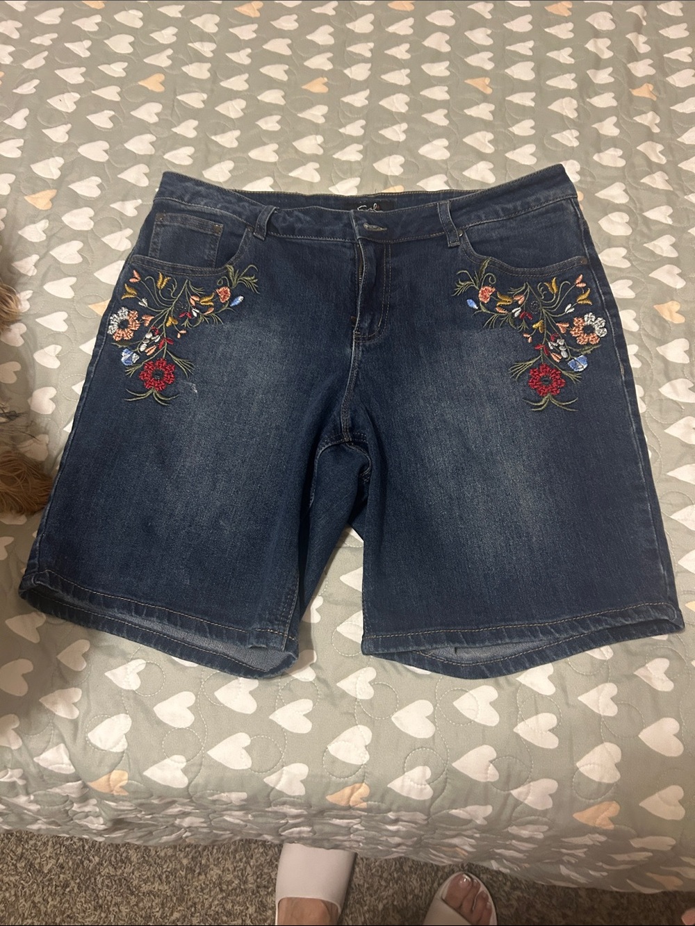Embroidered Dark Blue Denim Women’s Shorts